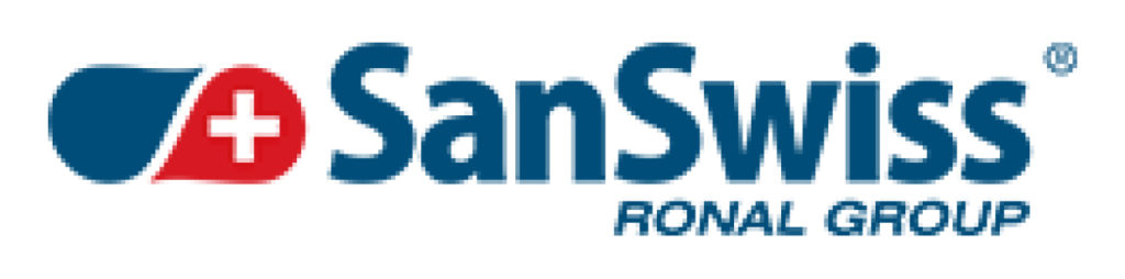 Logo SanSwiss Ronal Group, partenaire fabricant de portes, parois et receveurs de douche